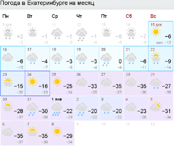 На Новый год в Екатеринбург придут 30-градусные морозы