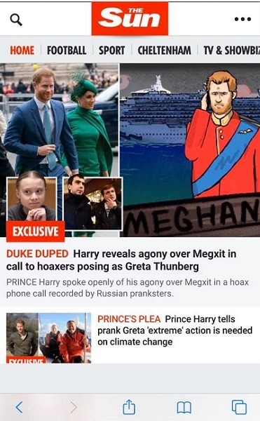 Русские пранкеры от имени Греты Тунберг позвонили принцу Гарри и заставили его оскорблять Дональда Трампа Русские пранкеры от имени Греты Тунберг позвонили принцу Гарри и заставили его оскорблять Дональда Трампа