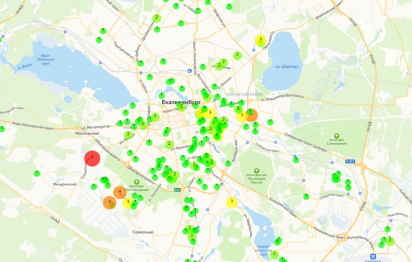 Опубликована подробная карта распространения коронавируса в Екатеринбурге